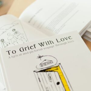 Doodle Lady character in grief support book